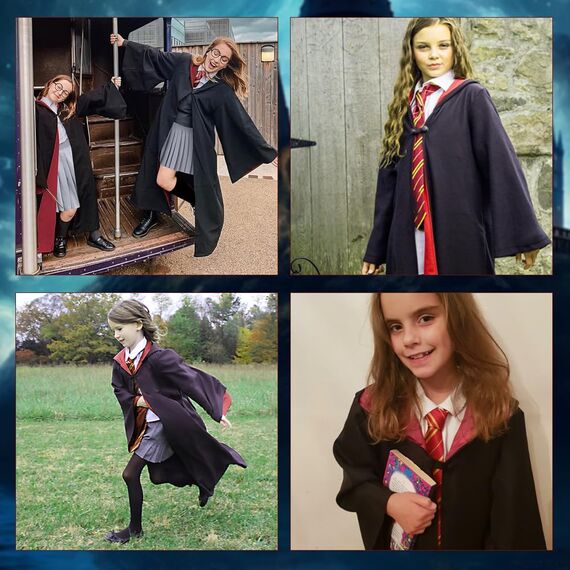 Zauberer Kostüm Kinder, CJBIN 8 Teiliges Umhang Kinder, Zauberer Umhang mit Bluse,Rock,Socken,Zauberstab,Brille,Krawatte Halskette,Zau-berer Cosplay Kos-tüm,Halloween KostümKinder für Karneval Cosplay