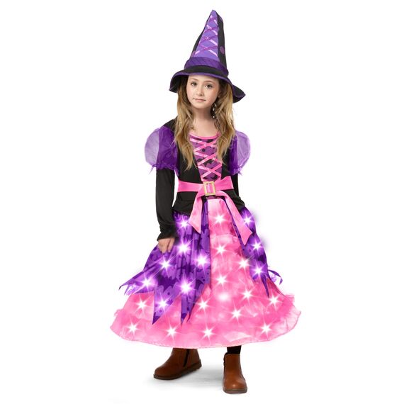 Spooktacular Creations Hexenkostüm für Mädchen, rosa Druck Hexenkostüm, Light-up Hexen Halloween Kostüm Kleid up-s