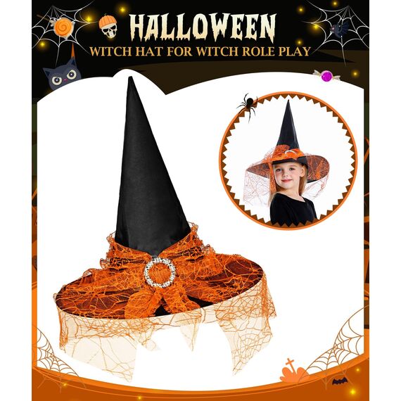 Johiux Hexenkostüm Kinder Mädchen - Halloween Kostüm & Karnevalskleidung mit Zauberhut Bonbontüte für 3-8 Jahre,LED Tüllrock mit Hexen Hut Faschingskostüme Kinder Mädche.