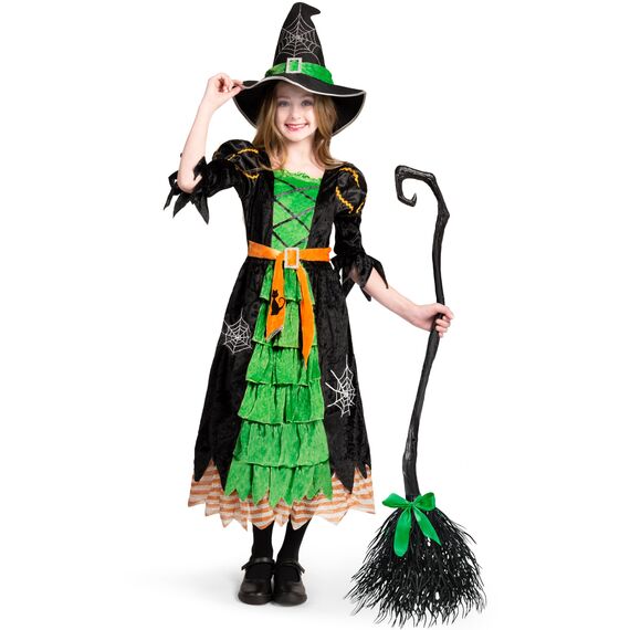 Spooktacular Creations Grün Hexe Kostüm, Hexenkostüm, Karneval Fasching Bekleidung, 3-teiliges Halloween Kostüm Deluxe Set für Mädchen
