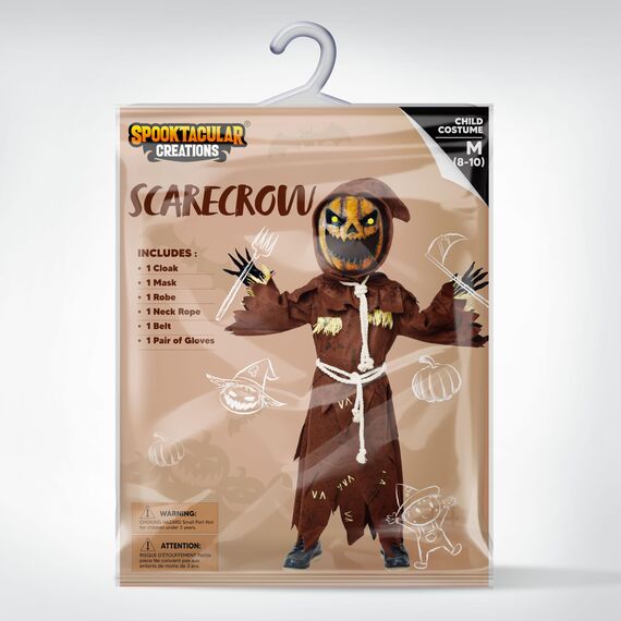 Spooktacular Creations Scary Scarecrow Pumpkin Wackelkopf Kostüm mit Kürbis Halloween Maske für Kinder Rollenspiele (XXL (14-16yr))