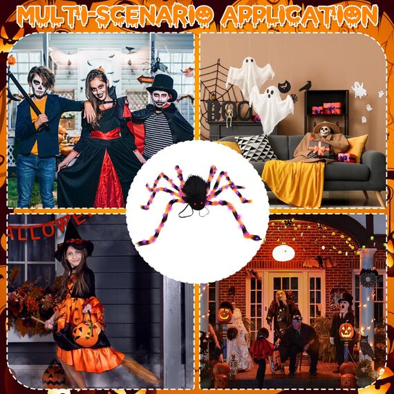 TETSMG Halloween Kostüme Spinne Rucksack, Halloween Deko Horror Plüsch Spinnen Kostüm für Kinder und Erwachsene mit 8 modi Lichtern, Spinnenkostüm, Süßigkeitentasche, Lustige Kostüm Kinder Spinne
