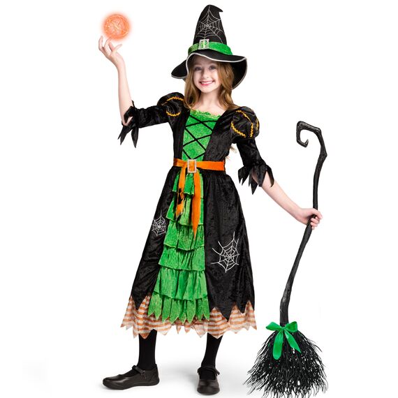Spooktacular Creations Grün Hexe Kostüm, Hexenkostüm, Karneval Fasching Bekleidung, 3-teiliges Halloween Kostüm Deluxe Set für Mädchen