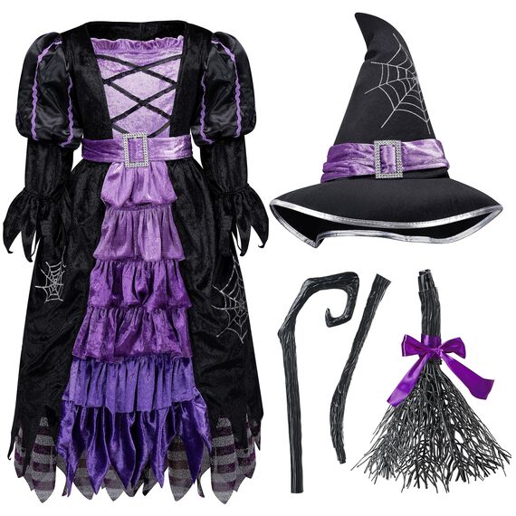 Spooktacular Creations Hexe Kostüm, Hexenkostüm, Karneval Fasching Bekleidung, 3-teiliges Halloween Kostüm Deluxe Set für Mädchen