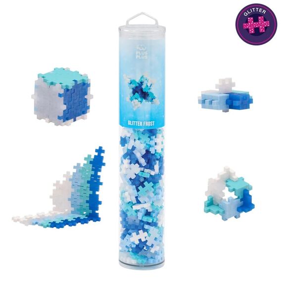 Plus-Plus 4305 Geniales Konstruktionsspielzeug, Glitzer Frost, Kreativ-Bausteine Tube, 240 Teile
