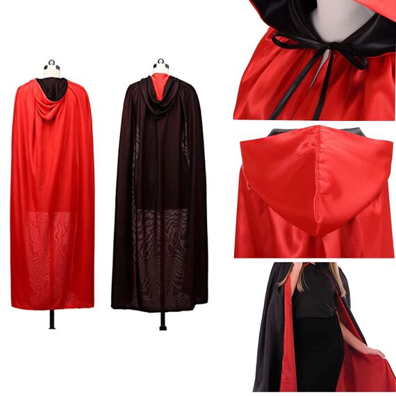 OUQIWEN Vampir Umhang Erwachsene, Halloween Kapuzenumhang, Schwarz Rot Doppelseitig, Cosplay Für Halloween Kostüm (150cm)