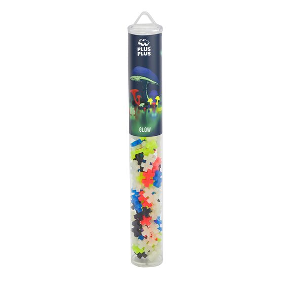 Plus-Plus 9604282, Geniales Konstruktionsspielzeug, Nachtleuchtend, Kreativ-Bausteine Tube, 100 Teile, Glow