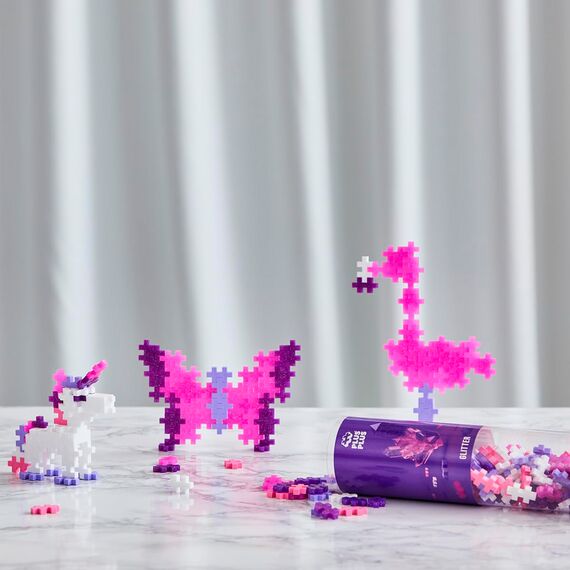 Plus-Plus Geniales Konstruktionsspielzeug, Tube Glitzer, Bausteine-Set, 240 Teile, Lila, Rosa