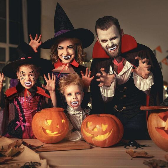 Winwild 3 Stück Vampir Kostüm Kinder Set,90CM Vampir Umhang Halloween mit Vampire Zähne & Kunstblut,5-8 Jahre Halloween Umhang Schwarz Rot Vampire Cape Dracula Kostüm Jungen Mädchen