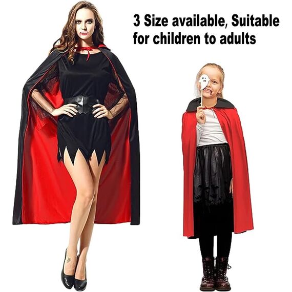 Winwild 3 Stück Vampir Kostüm Kinder Set,90CM Vampir Umhang Halloween mit Vampire Zähne & Kunstblut,5-8 Jahre Halloween Umhang Schwarz Rot Vampire Cape Dracula Kostüm Jungen Mädchen