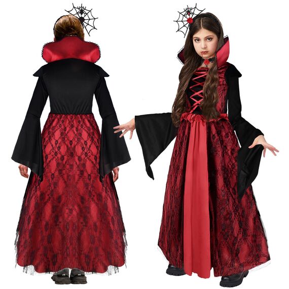 Vampir Kostüm Mädchen - Karneval Kostüm Kinder Vampir Kleid Kostüme Dress Up, Halloween Costume Mädchen Cosplay Gothic Kostüme mit Halskette und Vampire Zähne für Fasching Karneval Dracula Party