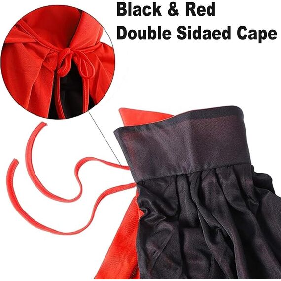 Winwild 3 Stück Vampir Kostüm Kinder Set,90CM Vampir Umhang Halloween mit Vampire Zähne & Kunstblut,5-8 Jahre Halloween Umhang Schwarz Rot Vampire Cape Dracula Kostüm Jungen Mädchen