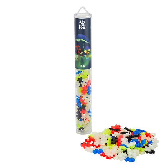 Plus-Plus 9604282, Geniales Konstruktionsspielzeug, Nachtleuchtend, Kreativ-Bausteine Tube, 100 Teile, Glow