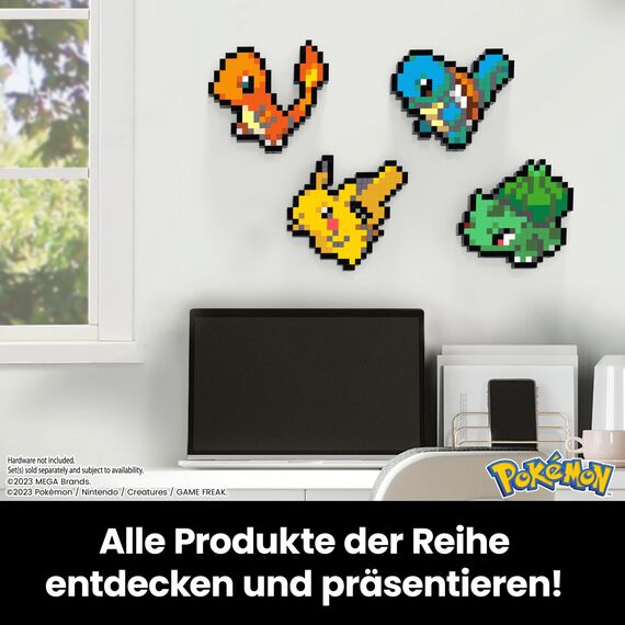 MEGA Pokémon Bisasam im Retro-Look - mit Pixel Art Steinen zusammenbaubare 15 cm großes Spielzeug, inklusive Basis zur Wandmontage, für Erwachsene Liebhaber und Sammler, HTH75
