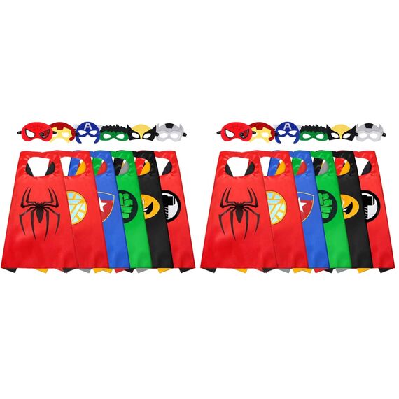 LATERN 6Pcs Superheld Cape und Maske, Cartoon Superheld Kostüme Verkleiden sich Spielzeug für Kinder Jungen Mädchen Geburtstag Party Favors (Packung mit 2)