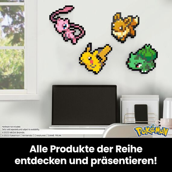 MEGA Pokémon Actionfigur-Bauset, Evoli mit 323 Teilen im Retro-Pixelstil, ideal als Tisch- oder Wanddeko, Spielzeug für Sammler zum Zusammenbauen und Präsentieren, HTH78