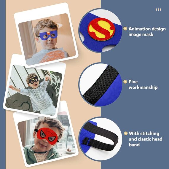 LATERN 6Pcs Superheld Cape und Maske, Cartoon Superheld Kostüme Verkleiden sich Spielzeug für Kinder Jungen Mädchen Geburtstag Party Favors (Packung mit 2)