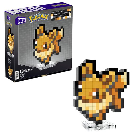 MEGA Pokémon Actionfigur-Bauset, Evoli mit 323 Teilen im Retro-Pixelstil, ideal als Tisch- oder Wanddeko, Spielzeug für Sammler zum Zusammenbauen und Präsentieren, HTH78