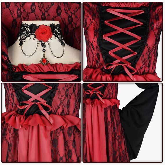 Vampir Kostüm Mädchen - Karneval Kostüm Kinder Vampir Kleid Kostüme Dress Up, Halloween Costume Mädchen Cosplay Gothic Kostüme mit Halskette und Vampire Zähne für Fasching Karneval Dracula Party