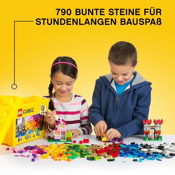 LEGO Classic Große Bausteine-Box, Konstruktionsspielzeug für Mädchen und Jungen mit Aufbewahrungsbox, enthält Bunte Steine, Reifen, Türen, etc. in 33 Farben, Geschenk für Kinder ab 4 Jahren 10698