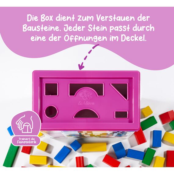 Eichhorn 100010171 100 bunte Holzbausteine in der Aufbewahrungsbox mit Kordel und Sortierdeckel, für Kinder ab 1 Jahr