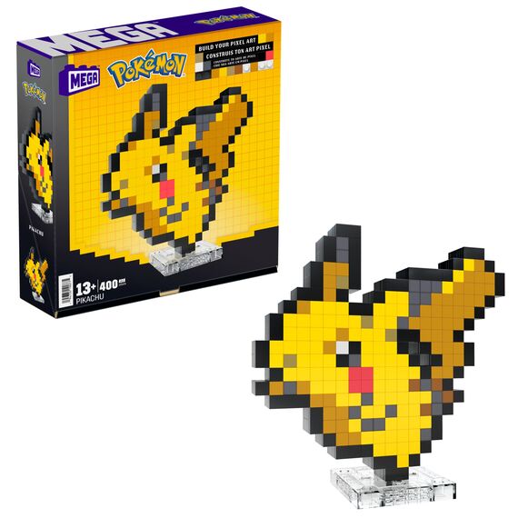 MEGA Pokémon Pikachu - zusammenbaubare Pixel Art Figur mit Retro-Look, inklusive Basis zur Wandmontage, für Erwachsene Baumeister und Sammler, HTH74