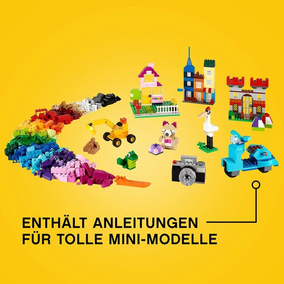 LEGO Classic Große Bausteine-Box, Konstruktionsspielzeug für Mädchen und Jungen mit Aufbewahrungsbox, enthält Bunte Steine, Reifen, Türen, etc. in 33 Farben, Geschenk für Kinder ab 4 Jahren 10698