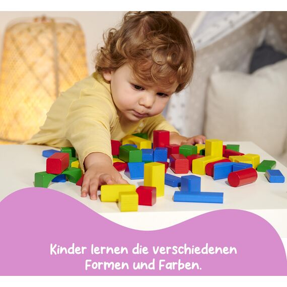 Eichhorn 100010171 100 bunte Holzbausteine in der Aufbewahrungsbox mit Kordel und Sortierdeckel, für Kinder ab 1 Jahr