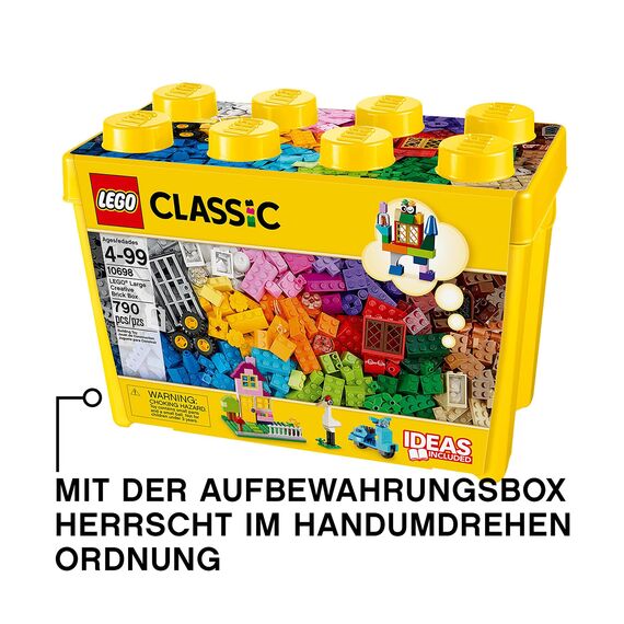 LEGO Classic Große Bausteine-Box, Konstruktionsspielzeug für Mädchen und Jungen mit Aufbewahrungsbox, enthält Bunte Steine, Reifen, Türen, etc. in 33 Farben, Geschenk für Kinder ab 4 Jahren 10698