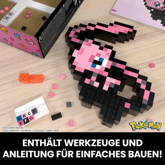 MEGA Pokémon Actionfigur-Bauset, Evoli mit 323 Teilen im Retro-Pixelstil, ideal als Tisch- oder Wanddeko, Spielzeug für Sammler zum Zusammenbauen und Präsentieren, HWR80