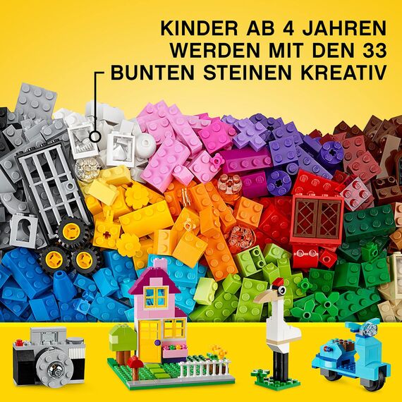 LEGO Classic Große Bausteine-Box, Konstruktionsspielzeug für Mädchen und Jungen mit Aufbewahrungsbox, enthält Bunte Steine, Reifen, Türen, etc. in 33 Farben, Geschenk für Kinder ab 4 Jahren 10698