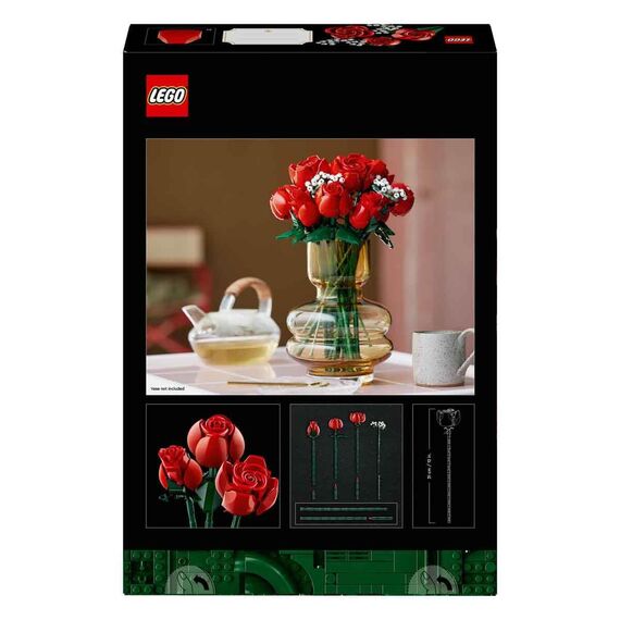 LEGO Botanicals Rosenstrauß - Set aus Kunstblumen für Erwachsene - mit 12 künstlichen Rosen & 4 Zweigen Schleierkraut - DIY Deko zum Bauen - Geschenkidee zum Muttertag - 10328