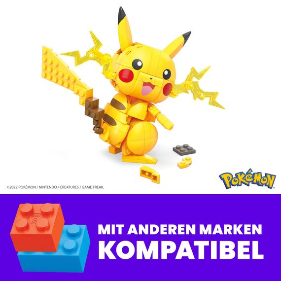 Mega Pokémon Figuren, Medium Pikachu Figur zum Zusammenbauen, Höhe: 10cm, beweglich, kompatibel mit allen Bausets von Mega Construx, Pokémon Spielzeug, Spielzeug ab 7 Jahre, GMD31
