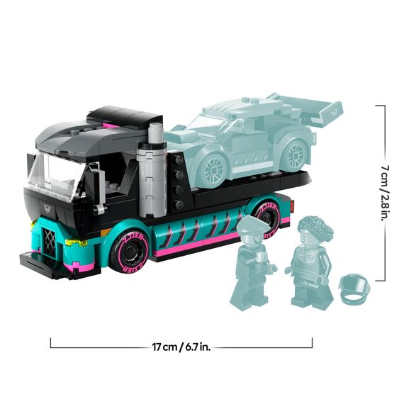 LEGO City Autotransporter mit Rennwagen, LKW-Spielzeug mit Verstellbarer Laderampe und Renn-Auto, Bauset mit 2 Minifiguren, Rennfahrer und LKW-Fahrer, Kinder ab 6 Jahren 60406