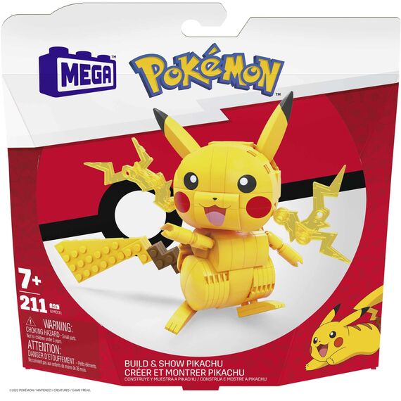Mega Pokémon Figuren, Medium Pikachu Figur zum Zusammenbauen, Höhe: 10cm, beweglich, kompatibel mit allen Bausets von Mega Construx, Pokémon Spielzeug, Spielzeug ab 7 Jahre, GMD31