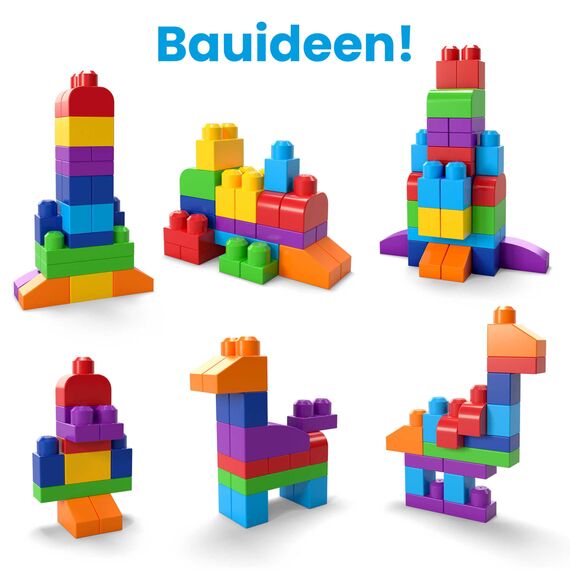 Mega Bloks, Bausteine für Kinder ab 1 Jahr, 60 Bauklötze, mit wiederverwendbarem Aufbewahrungsbeutel, fördert Kreativität und Fantasie, Spielzeug ab 1 Jahr, DCH55, Die Verpackung kann variieren.