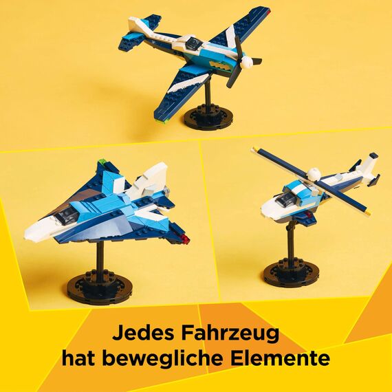 LEGO Creator 3in1 Flieger: Rennflugzeug Spielzeug - Umbaubar in Jet oder Hubschrauber Modell - Fahrzeug Bauset für Jungen und Mädchen ab 7 Jahren - Geschenkidee zum Geburtstag 31160