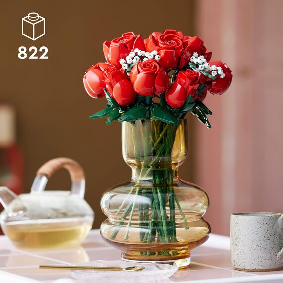 LEGO Botanicals Rosenstrauß - Set aus Kunstblumen für Erwachsene - mit 12 künstlichen Rosen & 4 Zweigen Schleierkraut - DIY Deko zum Bauen - Geschenkidee zum Muttertag - 10328