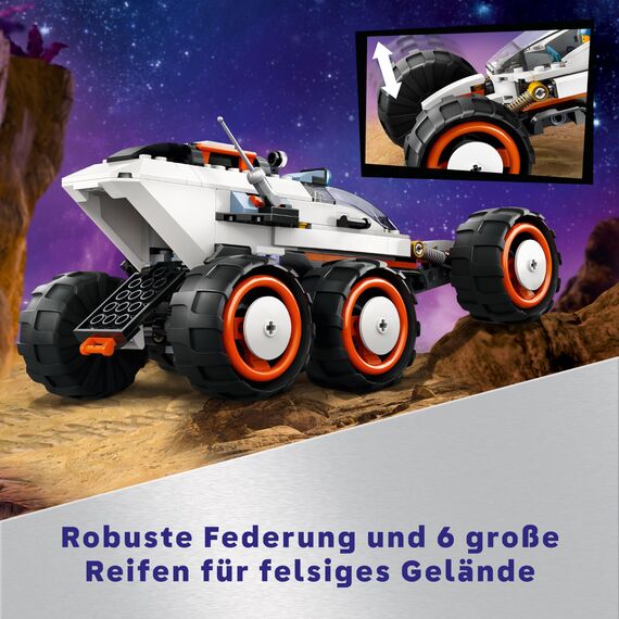 LEGO City Weltraum-Rover mit Außerirdischen, Auto-Set mit Roboter- und Alien-Spielzeug-Figuren, Geburtstagsgeschenk für Jungs und Mädchen ab 6 Jahren, mit 2 Minifiguren und einer Planetenkulisse 60431