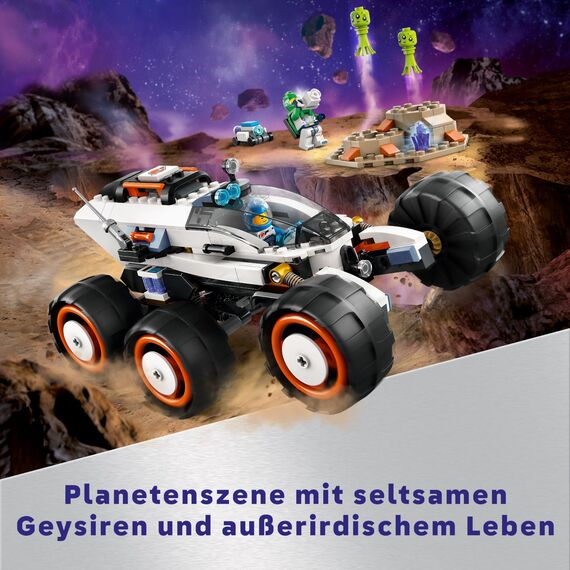 LEGO City Weltraum-Rover mit Außerirdischen, Auto-Set mit Roboter- und Alien-Spielzeug-Figuren, Geburtstagsgeschenk für Jungs und Mädchen ab 6 Jahren, mit 2 Minifiguren und einer Planetenkulisse 60431