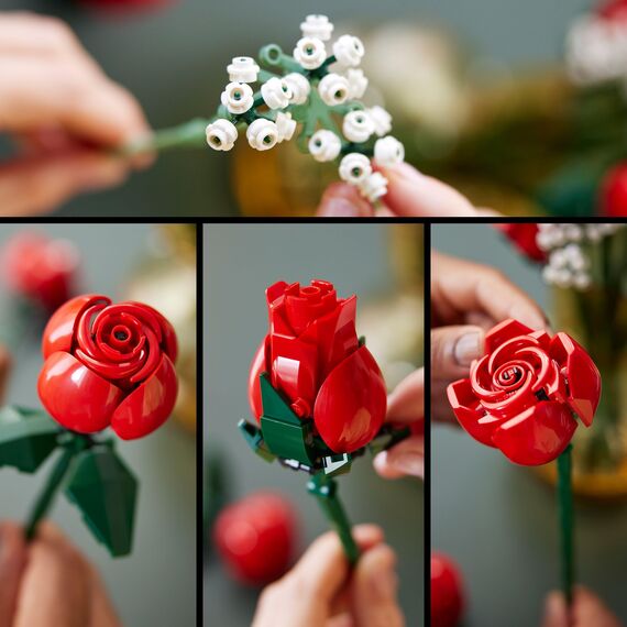 LEGO Botanicals Rosenstrauß - Set aus Kunstblumen für Erwachsene - mit 12 künstlichen Rosen & 4 Zweigen Schleierkraut - DIY Deko zum Bauen - Geschenkidee zum Muttertag - 10328