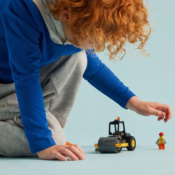LEGO City Straßenwalze, Baustellenfahrzeug für Kinder ab 5 Jahren, Dampfwalze-Spielzeug mit Bauarbeiter-Minifigur, fantasievolles Spielerlebnis für Jungs und Mädchen, kleines, lustiges Geschenk 60401