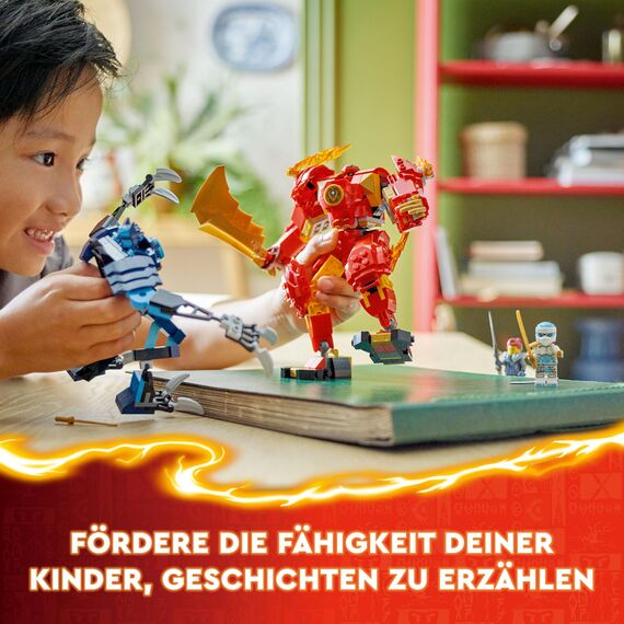 LEGO NINJAGO Kais Feuermech, Actionfiguren-Spielzeug für Kinder mit roter Mech-Figur zum Umgestalten, Ninja-Set mit 4 Figuren inkl. Kai und Zane, Geschenk für 7-jährige Jungs und Mädchen 71808