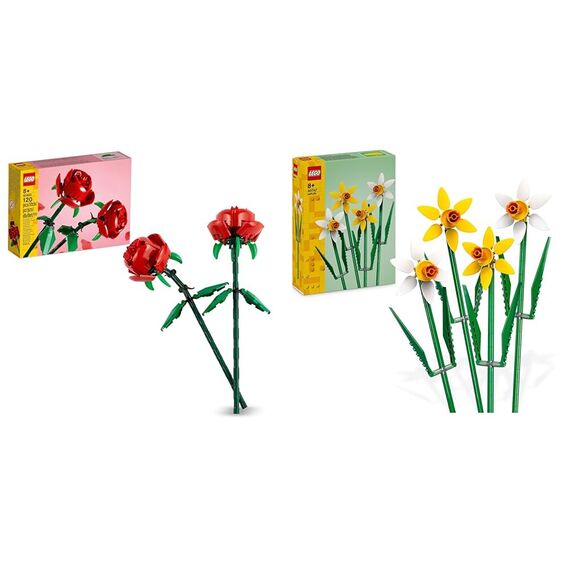 LEGO Creator Rosen, künstliche Blumen-Set, kompatibel mit Blumensträußen & 40747 Creator Narzissen, Künstliches Blumen-Set für Kinder