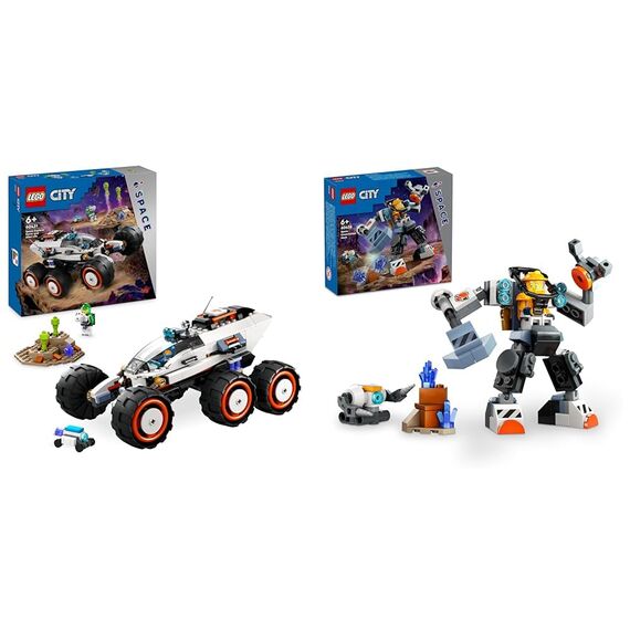 LEGO City Weltraum-Rover mit Außerirdischen & City Weltraum-Mech, Roboter-Bausatz für Kinder ab 6 Jahren, Set mit Actionfiguren-Spielzeug und Pilot-Figur, Geschenk für Jungs und Mädchen 60428