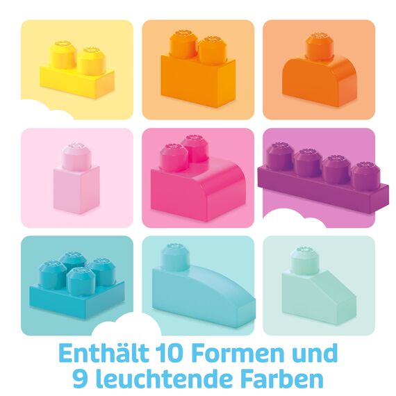 MEGA BLOKS Großer Bausteinebeutel - 60 robuste Bausteine mit wiederverwendbarem Aufbewahrungsbeutel, fördert Kreativität und Feinmotorik, für Kinder ab 1 Jahr, DCH54, Pink, Die Verpackung kann variieren.