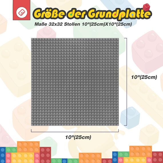 HUIZDQ 8 Stück Klassische Grundplatten für Bauklötze, 100% kompatibel mit Allen großen Marken, mit 32 X 32 Noppen, Grau