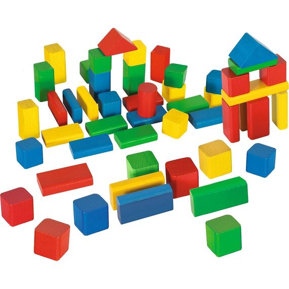 Eichhorn 100050161 50 bunte Holzbausteine in Aufbewahrungsbox mit Sortierdeckel, FSC 100 Prozent zertifiziertes Buchenholz, Motorikspielzeug geeignet für Kinder ab 1 Jahr
