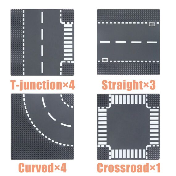HUIZDQ 12 Stück Straßengrundplatten, Stadt Straße Straße Gebäude Grundplatte Spielzeug kompatibel mit Allen großen Marken, 10" x 10" (Grau)