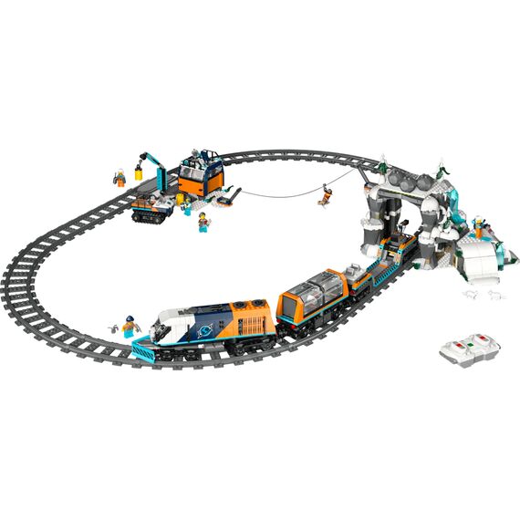 LEGO City Trains Arktis-Polarexpress - Spielzeug mit ferngesteuertem Zug - Schneepflug, 22 Gleissegmente, 6 Minifiguren & Felssturz-Funktion – Geschenk für Jungen & Mädchen ab 7 Jahren - 60470
